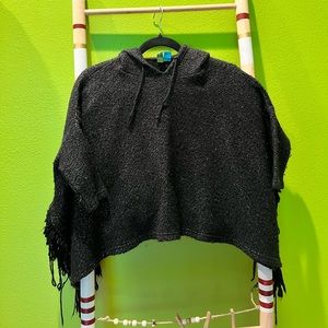 Black Shimmery Poncho With Hood.